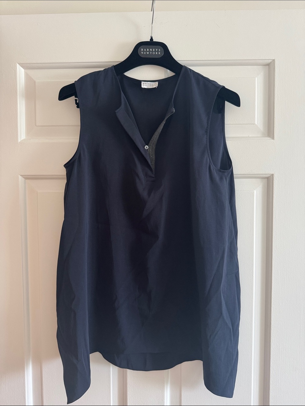 SILK BRUNELLO CUCINELLI Navy V-Neck Women's Top